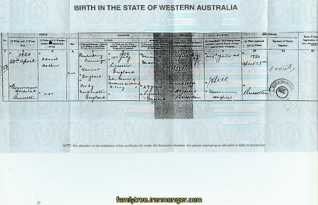 David Arthur Ironmonger Birth Certificate