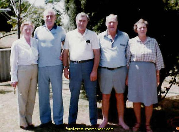 Barbara, David, Fred (Moore), Colin and Hilary Ironmonger at family function 1982.