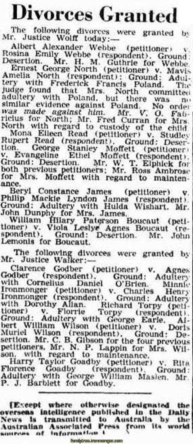 The Daily News (Perth, WA : 1882 - 1950)  Mon 12 Aug 1946  Page 3  Divorces Granted
