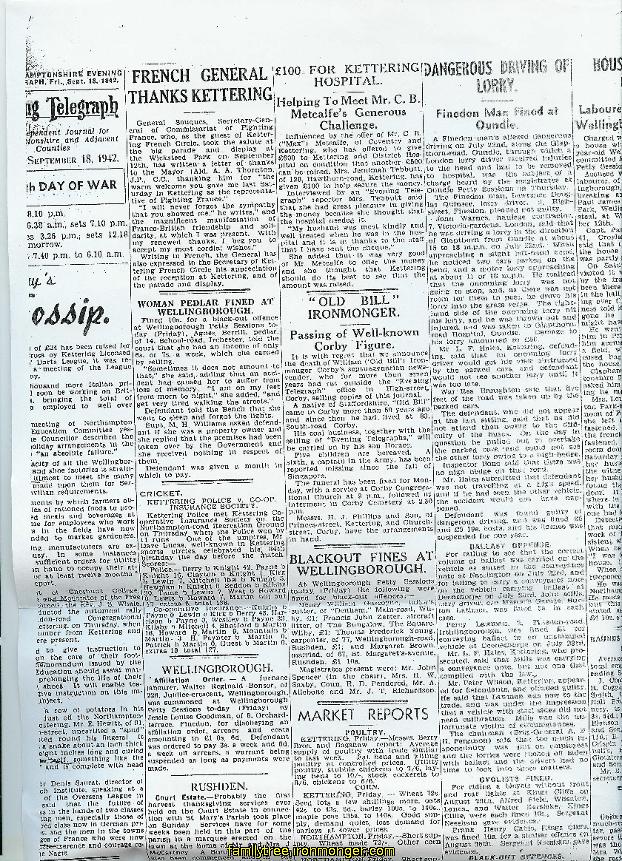 Article in Evening Telegraph Newspaper Sept 18 1942