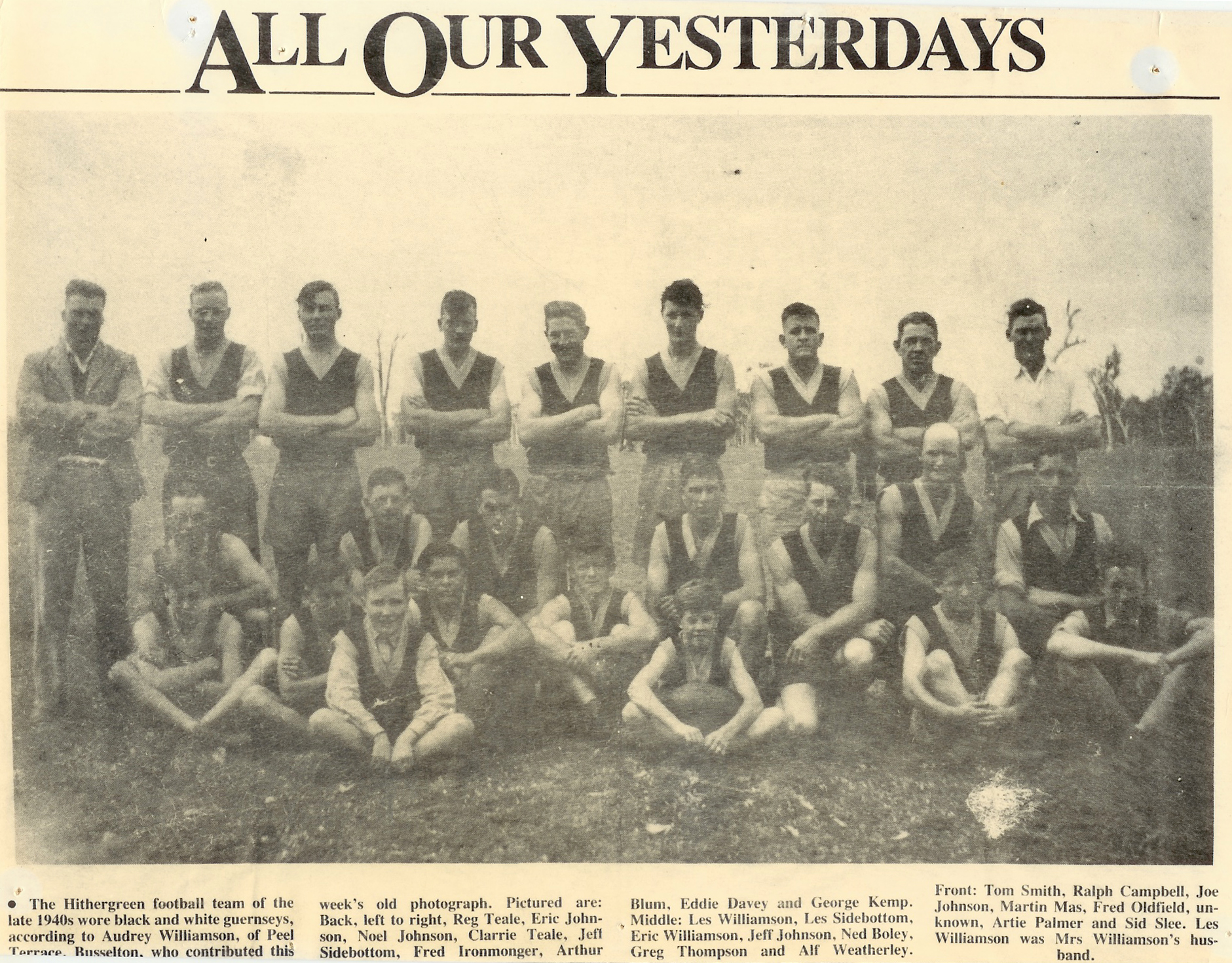 Fred Ironmonger with the Hithergreen Football Team. Busselton Western Australia Late 1940s