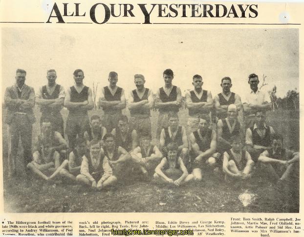 Fred Ironmonger with the Hithergreen Football Team. Busselton Western Australia Late 1940s