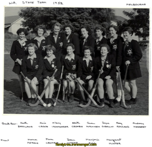 Hillary Ironmonger - West Australian State Hockey Team 1952