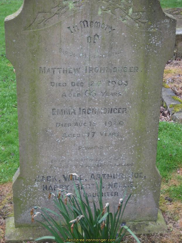 Headstone at Corby Cemetery for Matthew Ironmonger and Emma Ironmonger