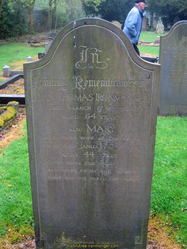 John Thomas Ironmonger and Mary Ironmonger (Bradshaw) headstone. Corby Cemetery.