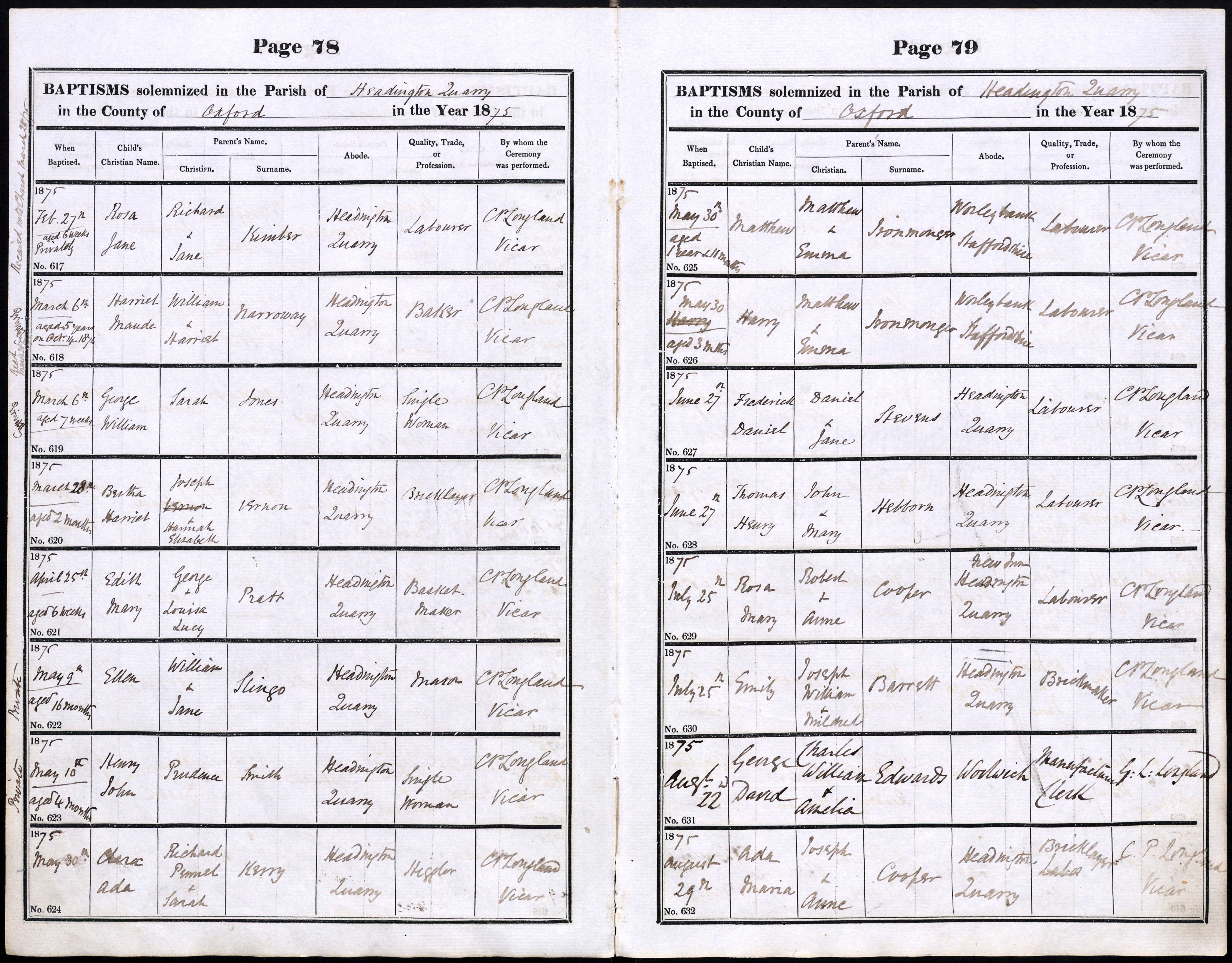 Baptism record Matthew and Harry Ironmonger May 30 1875