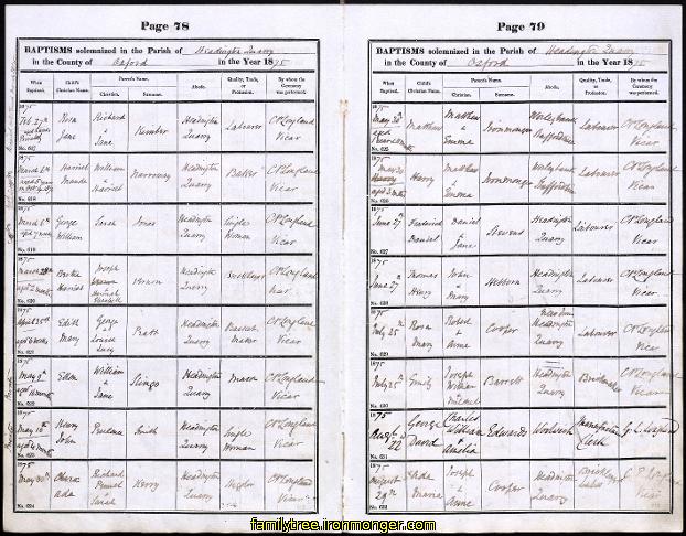 Baptism record Matthew and Harry Ironmonger May 30 1875