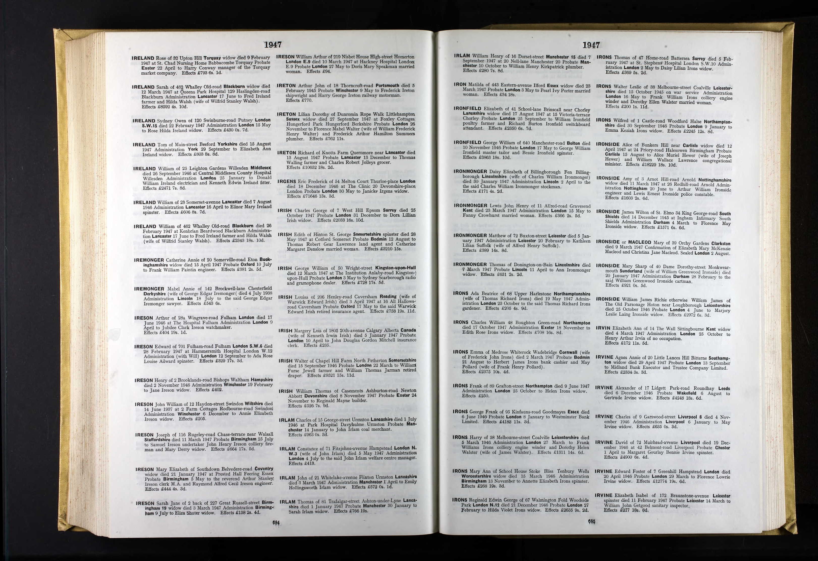 Index of Wills and Administrations 1947 for Matthew 