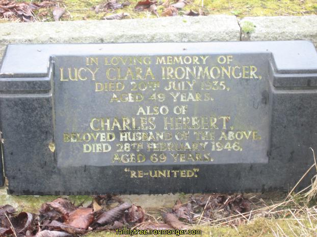 Charles Herbert Ironmonger and Lucy Clara. Headstone Corby Cemetery.