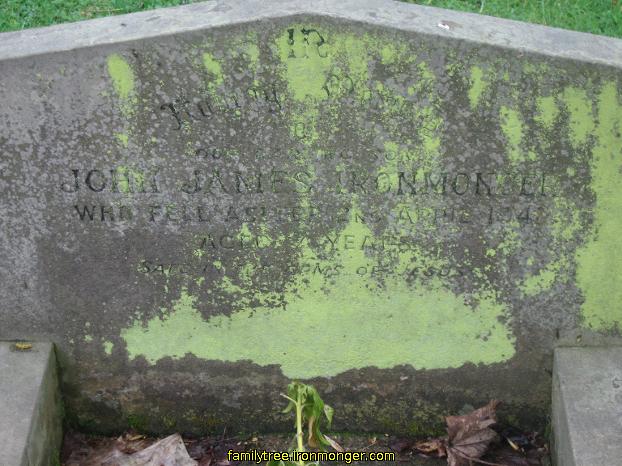 John James Ironmonger. Headstone Corby Cemetery