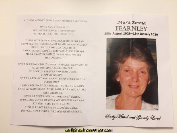 Myra Fearnley - Eulogy for funeral service January 2020